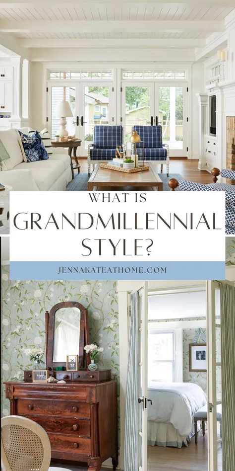 Discover how the charming Grandmillennial style can transform your space! It's more achievable than you think with these top tips. From classic prints to vintage accents, learn how to bring this timeless design trend into your home today! Blue And White Bedroom Ideas, Classic Southern Home, Blue And White Bedroom, Spacious House, Millennial Style, Grand Millennial Style, Grandmillenial Style, Grandmillennial Style, White Bedroom Ideas