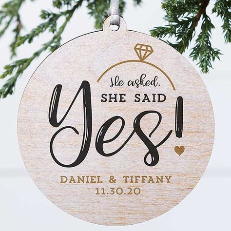 Engagement Picture Frame, He Asked She Said Yes, Engagement Present, Engagement Ornament, Personalization Mall, Whitewashed Wood, Ornament Stand, Personalized Memorial Gifts, Engagement Presents