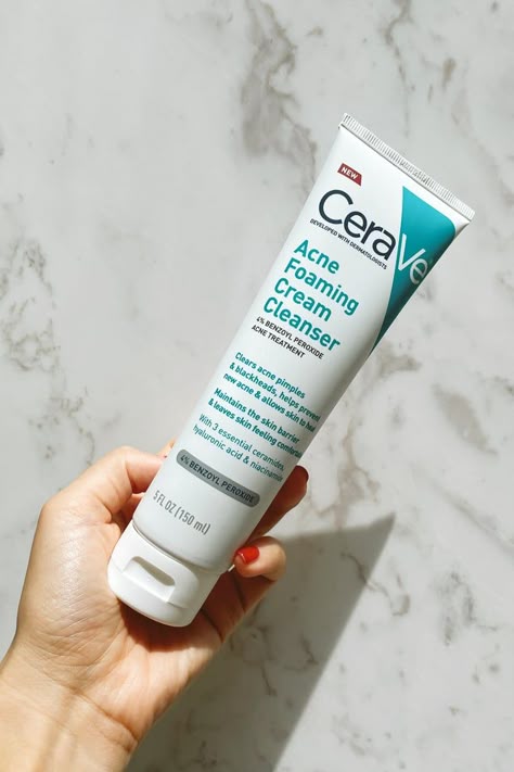 Cerave Cleanser Aesthetic, Acne Foaming Cream Cleanser, Sking Care, Windowless Bathroom, Cerave Cleanser, Pimple Cream, Cerave Skincare, Golden Skin, Acne Cleanser