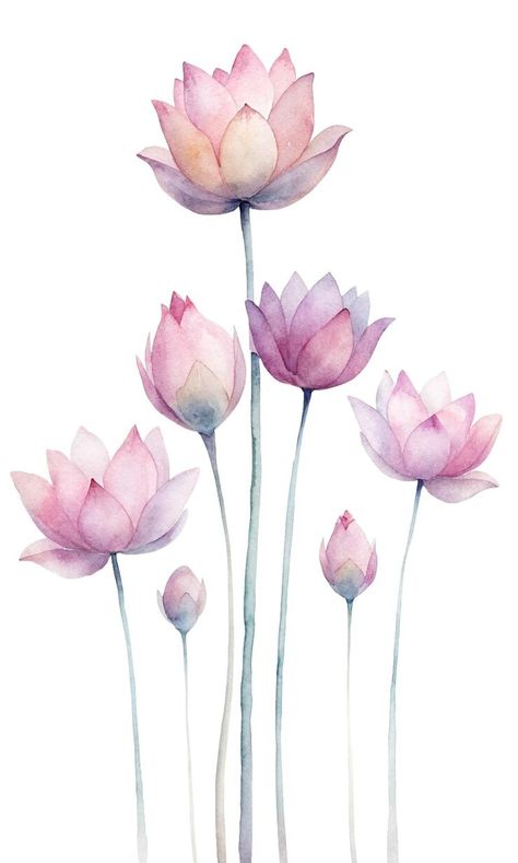 Premium PSD | Watercolor painting of lotus flowers with a white background Acrylic Painting Lotus Flower, Lotus Watercolor, Watercolor Lotus, Rosemary Plant, Embroidery Template, Loose Watercolor, Visiting Card, Wedding Props, Flower Paintings