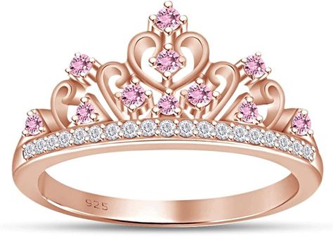 Round Cut Simulated Multi Stone Aurora Princess Style Engagement Wedding Crown Ring in 14k Rose Gold Over Sterling Silver with Ring Size 8 | Amazon.com Rose Gold Crown Ring, Gold Crown Ring, Aurora Princess, Rose Gold Crown, Princess Jewelry, Crown Ring, Wedding Crown, Gold Crown, Princess Style