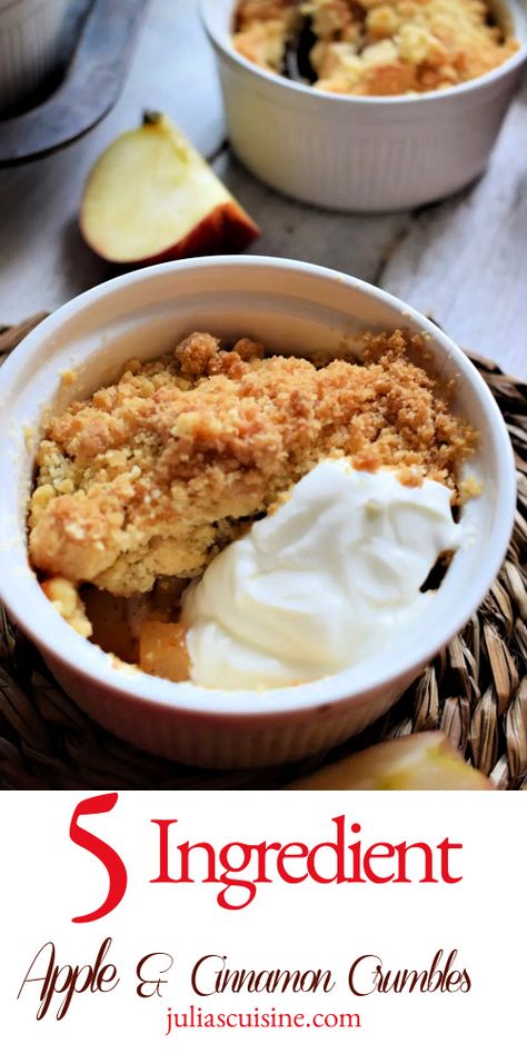 These perfectly portioned Mini Apple Cinnamon Crumbles are perfect for family dinners and small gatherings. By just using a few basic ingredients, you can make these too! Delicious, comforting and easy to make. #dessert #apples #brunch Small Apple Crumble, Mini Cocotte Dessert, Mini Apple Desserts Easy, Mini Cocotte Recipe Desserts, Ramkin Recipes, Mini Apple Crumble, Apple Crumble Recipe Easy, Mini Cocotte Recipe, Cocotte Recipes