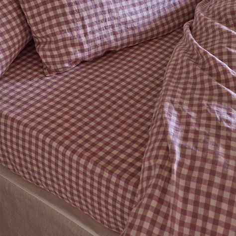 Gingham Sheets, Piglet In Bed, Dusky Purple, Stripe Bedding, Hot Summer Nights, Gingham Linen, Floral Bedding, Striped Sheets, Linen Sheets