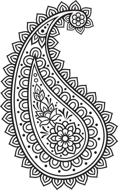 Indian Paisley Black and White. Vector Illustration - Boho style. Paisley Design Drawing, Paisley Pattern Drawing, Indian Pattern Design, Paisley Design Pattern, Paisley Drawing, Paisley Stencil, Moroccan Embroidery, Paper Patterns Design, Boho Illustration