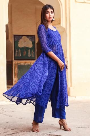 Shop for Gulabo Jaipur Blue Georgette Bandhani Print Anarkali And Pant Set for Women Online at Aza Fashions Bandhani Print Anarkali, Gulabo Jaipur, Blue Anarkali, Bandhani Print, Georgette Anarkali, Bandhani Dress, Anarkali Kurta, Printed Kurti, Anarkali Dress