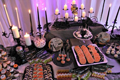 Spooktacular Dessert Table and Spooky Bar for Your Halloween Party | Dee Kay Events |  y Events. Spider Web, Skulls, Candles, Ghost Cake Pops, Pumpkin Cake Pops, Mummy Cake Pops Halloween Pastry, Spooky Bar, Halloween Party Dessert Table, Halloween Desserts Scary, Mummy Cake, Dessert Table Decorations, Rip 20s, Spooky Soiree, Halloween Party Desserts