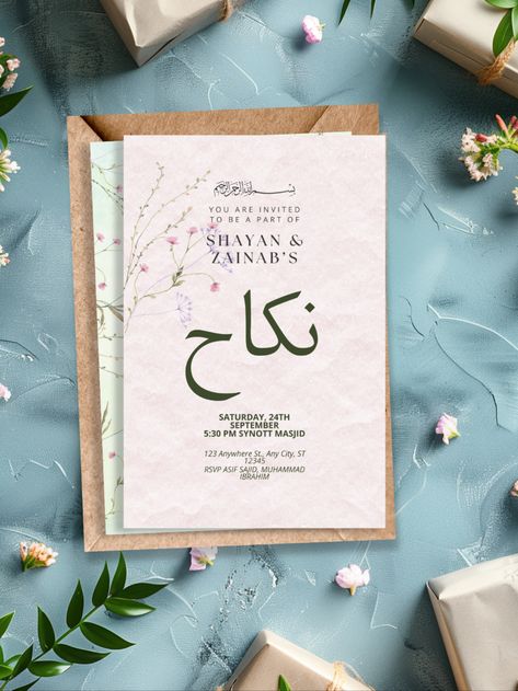 Nikkah Invitation Digital Katb Kitab Invite Muslim Wedding Invitation Template Desi Wedding Invites Nikkah Invitation, Muslim Wedding Cards, Muslim Wedding Invitations, Wildflower Wedding Invitations, Digital Invitations Wedding, Arab Wedding, Wedding Design Decoration, Digital Wedding Invitations, Desi Wedding