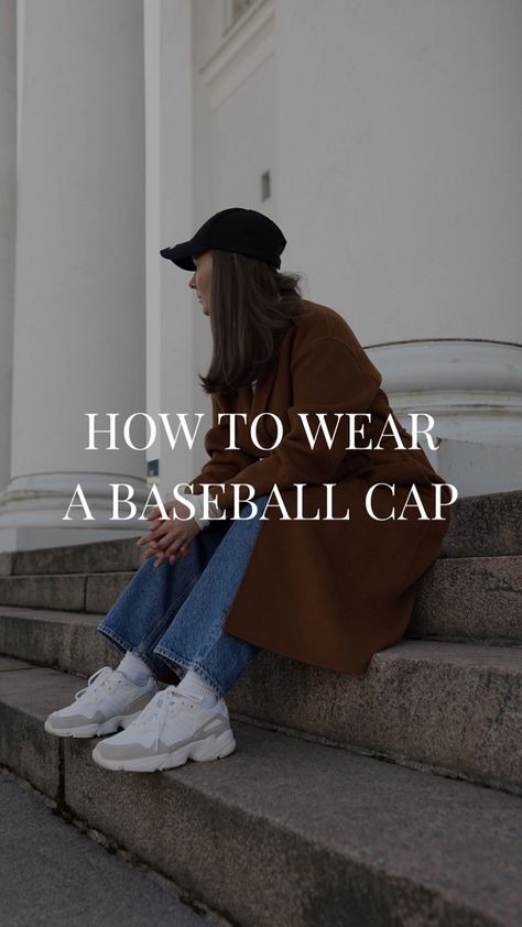 White Baseball Cap Outfit, Casual Baseball Cap Outfit, Brown Baseball Cap, Balenciaga Cap, White Chunky Sneakers, Brown Wool Coat, Baseball Cap Outfit, White Baseball Cap, Cap Outfit