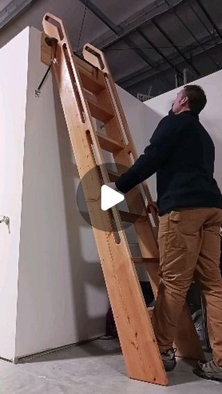 Monadnock Carpentry LLC on Instagram: "Someone asks, "what happens if someone slides the steps against the wall while you're up there"" Loft Ladder Ideas, Cottage Stairs, Comeback Kid, Modern Hanging Lights, Summer Energy, Simple Kitchen Design, Loft Ladder, Folding Ladder, Ikea Furniture Hacks