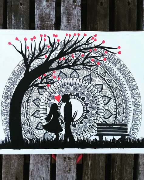 Mandala Couple Mandala Art, Love Birds Drawing, Zentangle Kunst, Mandalas Painting, Doodle Inspiration, Marriage Gifts, Mandala Design Art, Mandala Drawing, Couple Drawings