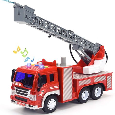 PRICES MAY VARY. ☞【Classic Toy Firetruck】: This big fire truck is 10.5inch, the ladder can be extended to 19inch, the shoot water pump hose length is 25inch. This friction-powered rescue fire truck engine vehicle is perfect for playing with kids. ☞【Real Function Truck 】: This kids firetruck toys with water tank and a water pump hose can shoot water when play, also fire truck with 4 different sound effects and flashing lights.The ladder can be extended and rotating as well, reaching the better pl Toy Fire Trucks, Play Vehicles, Green Toys, Power Cars, Truck Engine, Disney Pixar Cars, Pixar Cars, New Trucks, Fire Engine