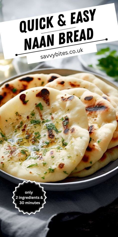 Discover the joy of homemade bread with this Easy 2-Ingredient Naan Bread recipe! Perfectly soft, chewy, and delicious, this naan is ideal for scooping up your favourite curry or making quick wraps. You won't believe how simple it is - all you need is self-raising flour and Greek yogurt! Save and try this foolproof recipe today and bring the authentic taste of Indian cuisine right into your kitchen. Recipe For Naan Bread Flatbread Pizza, Yeast And Flour Recipes, 2 Ingredients Naan Bread, Quick And Easy Naan Bread, Simple Naan Recipe, Garlic Naan No Yeast, Naan Bread Recipe Self Raising Flour, Yogurt And Flour Naan Bread, Naan Easy Recipe