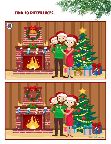 Christmas Spot The Difference, Spot The Difference Printable, Christmas Pictures Kids, Classroom Christmas Decorations, Christmas Lesson, Fun Christmas Games, Christmas Worksheets, Xmas Elf, Christmas Cards Kids