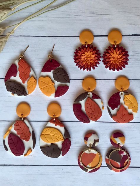 Autumn Leaves Polymer Clay Earrings-fall Earrings-autumn Earrings-autumn Floral Earrings-mum Florals-fall Aesthetic-autumn Szn-fall Fashion - Etsy Fall Polymer Clay Earrings, Fall Polymer Clay, Polymer Clay Flower Jewelry, Handmade Christmas Crafts, Polymer Clay Jewelry Tutorials, Handmade Clay Jewelry, Polymer Clay Jewelry Diy, Clay Ornaments, Clay Jewelry Diy