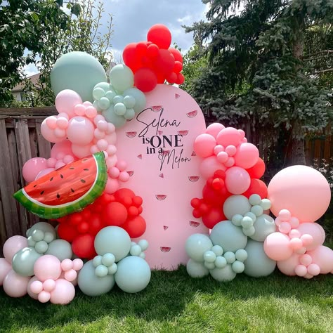 Balloon and Event Decor | One in a Melon♥️🍉 We are so grateful to have been apart of so many milestones for our clients, especially celebrating the first birthday… | Instagram Sweet One First Birthday Balloon Arch, One In A Melon First Birthday Backdrop, One In A Melon Balloon Arch, First Birthday Cocomelon Theme, One In A Melon Birthday Theme, One In A Melon Backdrop, Watermelon Birthday Theme, Watermelon 1st Birthday Party Girl, One In A Melon First Birthday Decorations