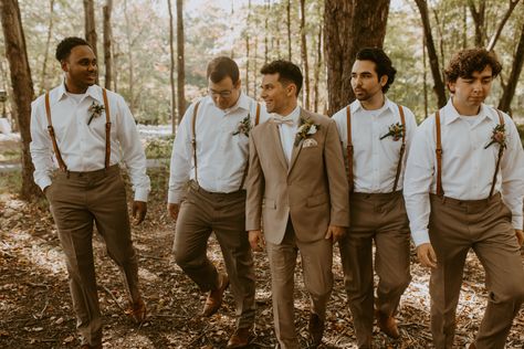 Groomsmen White Shirt Khaki Pants, Fall Wedding Groomsmen Attire, Brown Groomsmen Suits, Fall Groomsmen Attire, Wedding In 3 Months, Tan Groomsmen Suits, Fall Groomsmen, Tan Suit Wedding, Tan Groomsmen