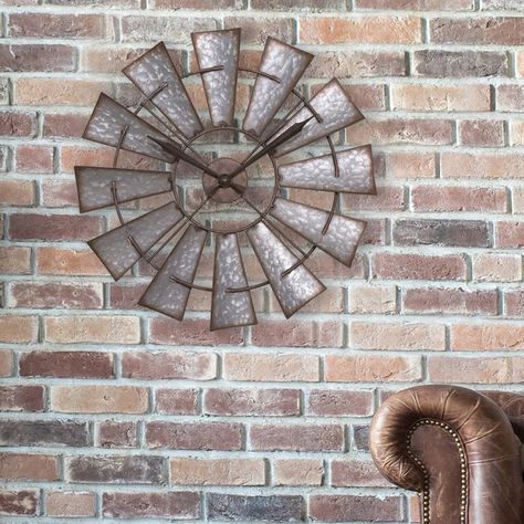 Daidone Metal Windmill Quartz 21.81" Wall Clock Windmill Wall Decor, Metal Windmill, Rustic Wall Clocks, Diy Rustic Home, Hippy Room, Charming Farmhouse, Metal Works, Room Remodel, Wall Decor Design