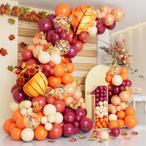 Turkey Balloon Arch, Fall Theme Decorations, Fall Birthday Party Ideas For Adults, Fall Baby Shower Balloons, Thanksgiving Balloon Arch, Fall Wedding Shower Decorations, November Party Themes, November Birthday Party Ideas, Thanksgiving Balloon Garland