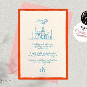 Quirky Invitations, Colorful Wedding Invitations, Colorful Invitations, Save The Date Designs, Formal Wedding Invitations, Quirky Illustration, Save The Date Template, Bridal Shower Signs, Save The Date Templates