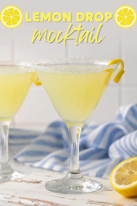 This refreshing Lemon Drop Mocktail is a delicious and elegant non-alcoholic drink that's perfect for any occasion. Whether you're hosting a party or enjoying a quiet afternoon, this easy mocktail is always a crowd-pleaser! Mocktail Lemon Drop Martini, Limoncello Mocktail Recipe, Lemon Drop Mocktail Recipe, Lemon Mocktail Non Alcoholic, Mocktails Non Alcoholic Martini, Lemon Drop Mocktails, Martini Mocktail Recipe, Wedding Mocktails Non Alcoholic, Lemon Alcoholic Beverages