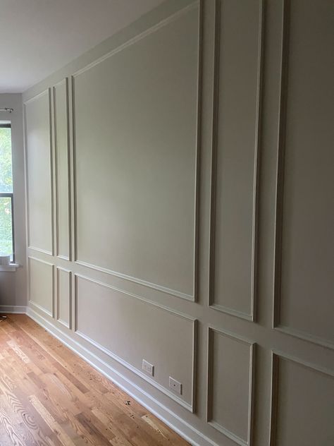 How to add box molding to a living room - Thyme With Caroline Farmhouse Wall Molding Ideas, Family Room Moulding, Trim Around Tv Wall, Wall Molding On Angled Wall, Picture Molding Around Fireplace, Diy Hallway Molding, Trim Middle Of Wall, Dining Room With Wall Molding, Crown Molding And Wainscoting