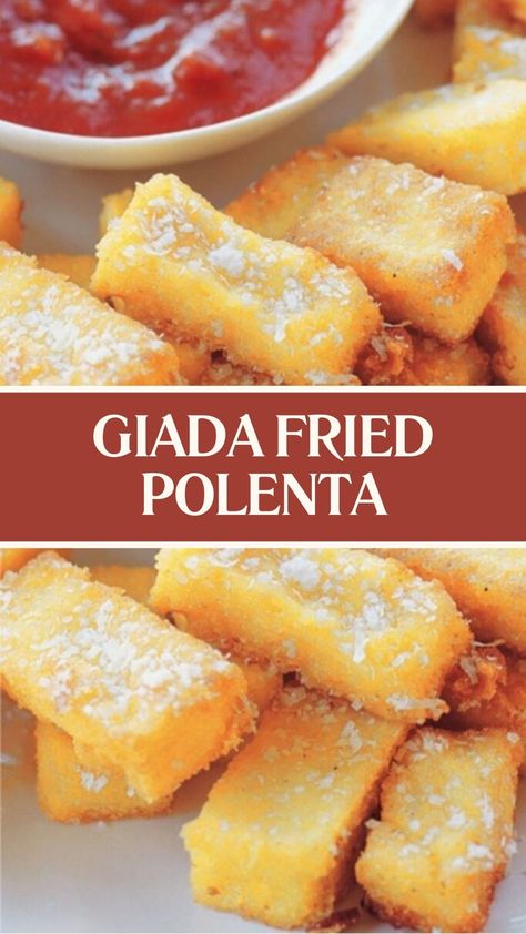 Giada Fried Polenta Recipes Using Polenta, Polenta And Shrimp Recipes, Leftover Polenta Recipes, Giada Appetizers, Polenta Recipes Easy, Crispy Polenta Recipes, Polenta Recipes Tube, Polenta Dishes, Fried Polenta Recipes