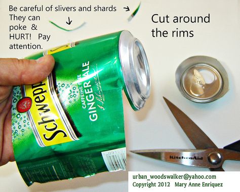 How To Cut Up Aluminum Cans -tutorial by Urban Woodswalker, via Flickr Repurpose Beer Cans, Aluminum Cans Crafts, Upcycle Aluminum Cans, Beer Can Art, Pop Can Art, Pop Can Crafts, Tin Can Flowers, Soda Can Art, Soda Can Crafts