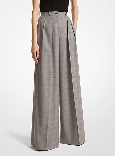 Palazzo Styles, Sixth Form Outfits, Black Wide Leg Trousers, Korean Casual Outfits, Elegant Drapes, Glen Plaid, Trouser Style, Michael Kors Collection, Autumn Outfit