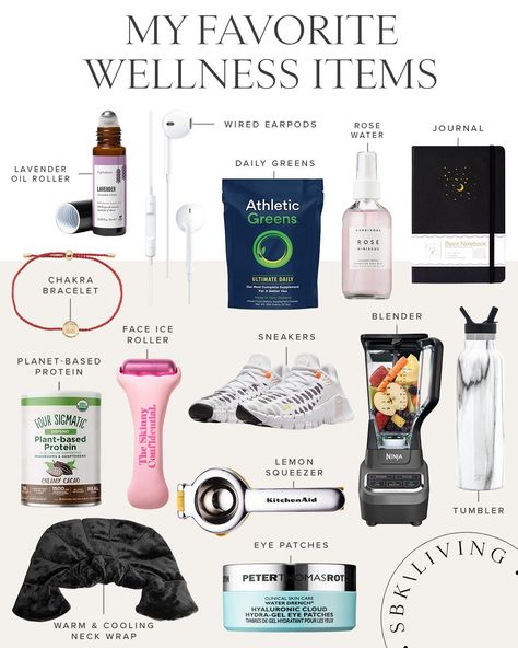 HEALTH / I'm sharing my favorite wellness items including a complete list of daily healthy habits that literally changed my life! Check out the details and how you can get started with just a few things and minutes a day. | SBK Living Beauty Things To Buy, Wellness Era Aesthetic, How To Not Care, Wellness Wishlist, Glow Up List, Healthy List, Selfcare Day, Self Care List, Wellness Tools