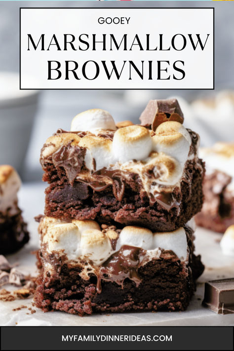 Easy Homemade Marshmallow Brownies Mini Marshmallows Recipes, Marshmallow Dessert Recipes, Marshmallow Brownies, Marshmallow Bars, Smore Recipes, Homemade Marshmallow, Brownie Frosting, Brownie Toppings, Dessert Photography