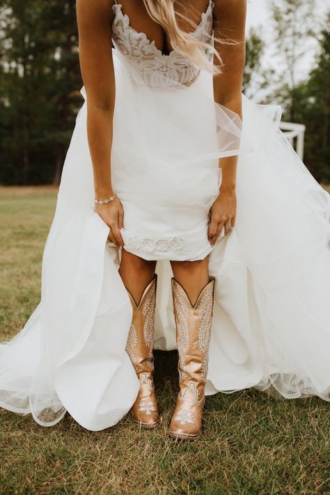 Cowgirl Boots And Wedding Dress, Cowgirl Boots Wedding Dress, Reception Dress With Boots, Wedding Dress With Cowgirl Boots, Cowgirl Wedding Dress With Boots, Cowboy Boots With Wedding Dress, Cowboy Boots Wedding Dress, Wedding Dresses With Cowboy Boots, Southern Wedding Dress