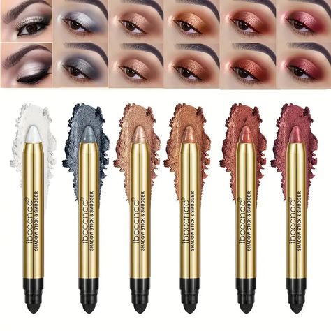 Pen Box 6 Colors Earth Color Eyeshadow Stick - Temu Daytime Smokey Eye, Eyeshadow Crayon, Eye Highlighter, Metallic Makeup, Eye Makeup Tools, Eyeshadow Pencil, Charming Eyes, Smokey Eye Tutorial, Halloween Eye Makeup