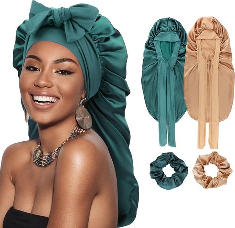 Amazon.com: DRESHOW Long Satin Braid Bonnet for Women Silk Bonnet for Sleeping Sleep Cap with Elastic Tie Band Night Cap for Long Curly Hair Locs : Beauty & Personal Care Curly Hair Locs, Hair Dreadlocks, Sleeping Cap, Hair Locs, Silk Bonnet, Satin Bonnet, Crochet Braid, Night Cap, Long Braids