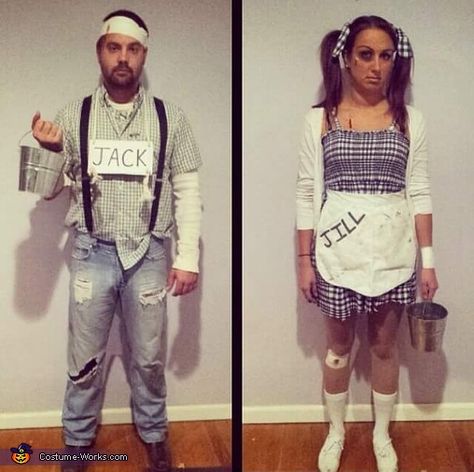 Jessica: My boyfiend and I as Jack and Jill after the hill. Basically just dress as kids, and look banged up, bruised, and bandaged like you just fell down a hill.... Last Minute Halloween Kostüm, Cool Couple Halloween Costumes, Funny Couple Costumes, Diy Couples Costumes, Homemade Costume, Costume Works, Holloween Costume, Hallowen Costume, Homemade Costumes