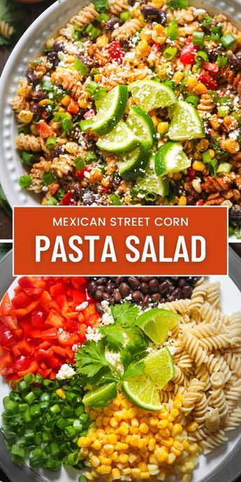 This Mexican Street Corn Pasta Salad recipe combines sweet corn, creamy mayo, tangy lime juice, and a kick of chili powder to capture the essence of classic street corn. It is easy to make, healthy, and perfect for gatherings. Mexican Corn Pasta, Mexican Street Corn Pasta Salad, Mexican Street Corn Pasta, Street Corn Pasta Salad, Street Corn Pasta, Mexican Pasta Salad, Corn Pasta Salad, Food Substitutions Healthy, Healthy Pasta Salad