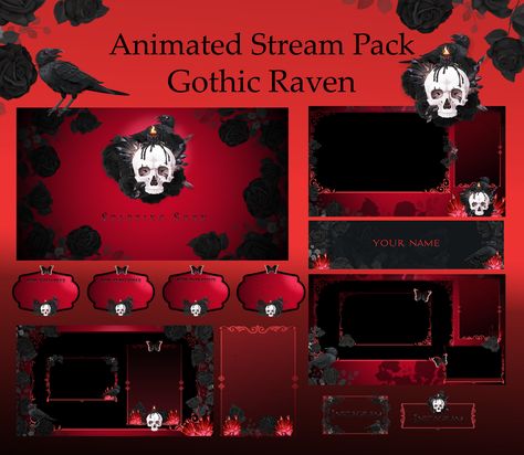 Stream Aesthetic, Vtuber Reference, Static Background, Static Screen, Vtuber Ideas, Skull Candles, Twitch Alerts, Gothic Raven, Streamer Dr