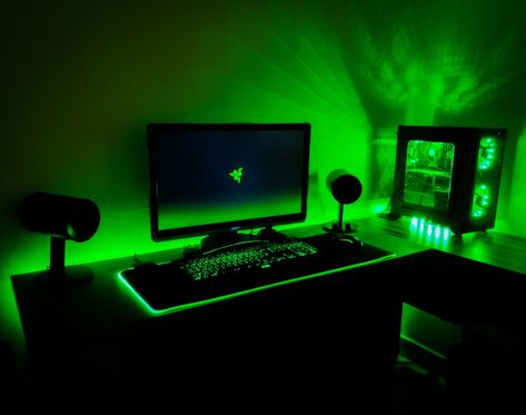 this is my gaming room for my youtube channel and will sell for $100,000 Gaming Room Setup Green, Razer Gaming Setup, Green Setup Gaming, Pc Gaming Setup Green, Green Game Room, Green Gaming Room, Green Pc Setup, Green Gaming Setup, Cheap Gaming Setup