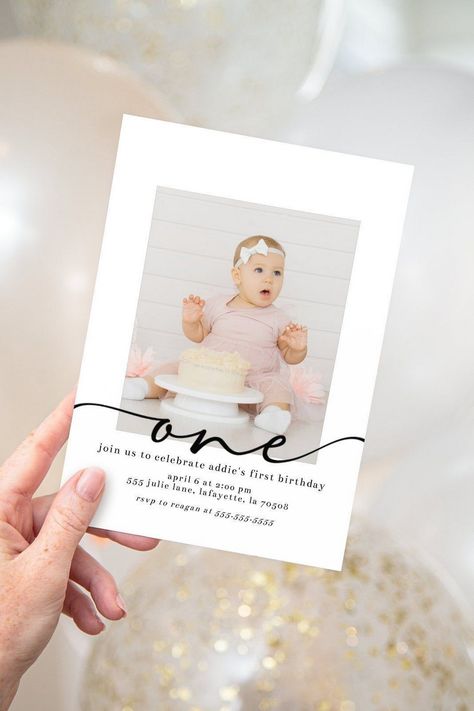 Party Time: Kid's Birthday Party Bash Baby Party Invitations, Baby Birthday Photoshoot, First Birthday Posters, Minimalist Invitation, First Birthday Photo, First Birthday Photos, Booth Ideas, Modern Invitation, 1st Birthday Invitations