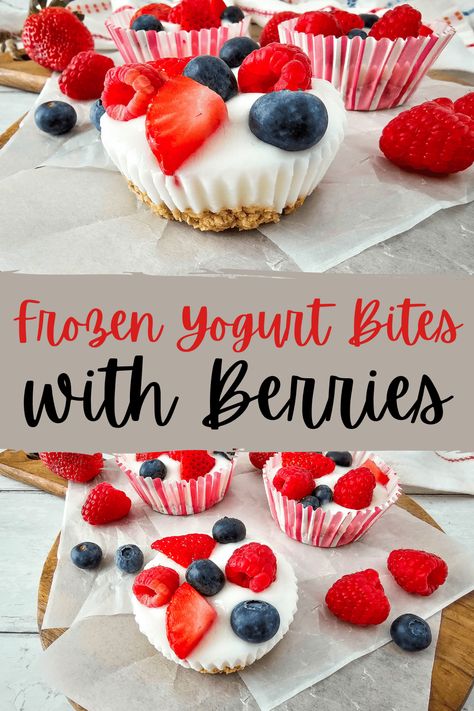 Discover the ultimate summer treat with these Frozen Yogurt Berry Bites! Perfectly refreshing, healthy, and incredibly easy to make. Save this pin for a quick and delicious dessert recipe that you can whip up in no time. Ideal for Memorial Day, the 4th of July, or any sunny day. Diy Frozen Yogurt, Frozen Fruit Snacks, Hemgjord Glass, Berry Bites, Frozen Yogurt Bites, Granola Bites, Fruit Recipes Healthy, Healthy School Snacks, Healthy Afternoon Snacks