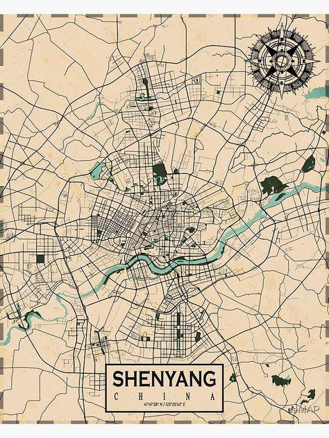 Shenyang China, Ancient China Map, China Map, Shenyang, Vintage Poster Design, Map Wall Art, Illustrated Map, Old Map, City Maps