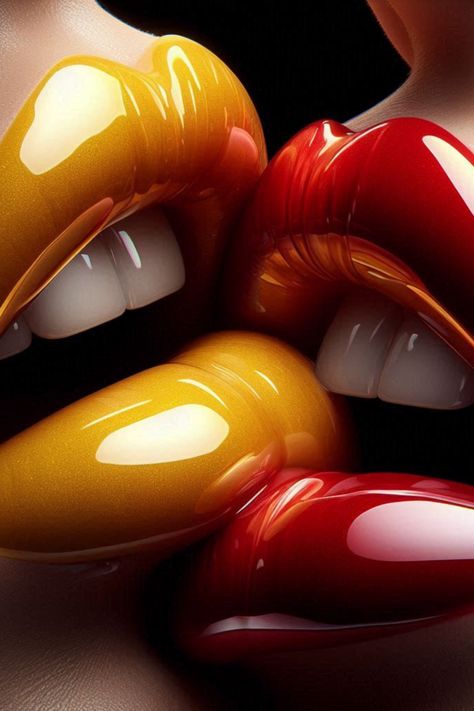 create a hyper realistic image of a two lips with glossy shiny vibrant yellow lips, and glossy shiny vibrant red , each other biting softly lip , background dark , ultra HD 64k hyperrealism studio lightning light reflection Yellow Lips, Lip Background, Pulp Fiction Art, Two Lips, Background Dark, Lip Beauty, Crystal Perfume Bottles, Hot Lips, Hyperrealism