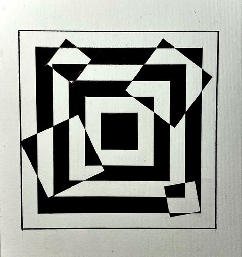 Black And White Illusion Art, Illusion Art Creative, Black And White Optical Illusions, Geometric Optical Illusions, Optical Illusions Drawings Easy, Easy Op Art, Optical Illusions Drawings, Square Illusion, Geometric Illusion