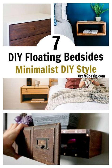 This roundup shows you how to make a floating styled bedside table for a stylish minimalistic look for your bedroom. These tutorials show you how to make your own bedside table using basic woodworking skills and basic tools. Find a … Read the rest Floating Nightstand Diy, Floating Night Stands, Unusual Bedside Tables, Minimalist Bedside Table, Floating Bedside Table, Basic Woodworking, Diy Nightstand, Night Stands, Night Table