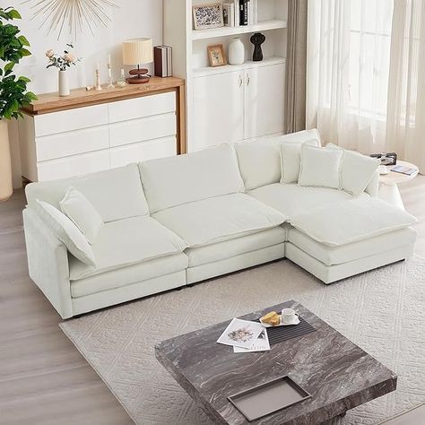 Amazon.com: mikibama Modular Sectional Sofa, 111.5" L Shaped Couch Set for Living Room, 3-Seater Comfy Cloud Couches with Movable Ottoman, DIY Combination, Chenille, Beige Cloud Couches, Ottoman Diy, U Shaped Couch, Diy Ottoman, Comfy Living Room, L Shaped Couch, Sofa Sets, Couch Set, Modular Sectional Sofa