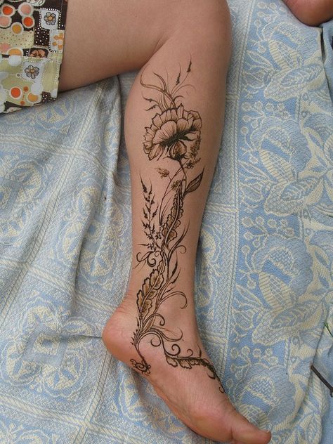 Inner Calf Tattoo, Stomachache, Ankle Tattoo Designs, Lotus Tattoo Design, Botanical Tattoo, Calf Tattoo, Tattoo Designs For Girls, Tattoo Girls, Henna Tattoos