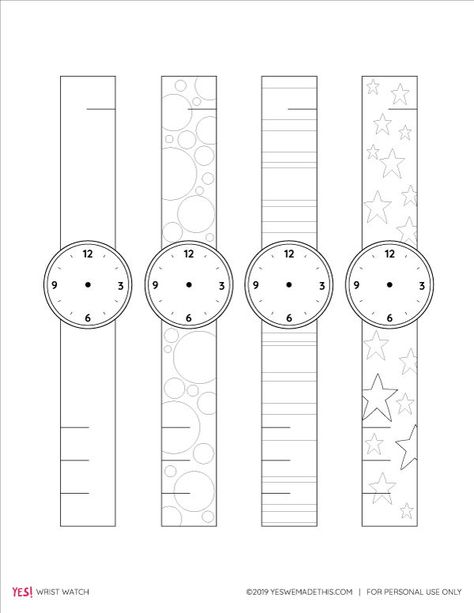 Teach your kids about time with this awesome paper craft. Free printable template to make a wrist watch! #yeswemadethis #papercraftsforkids #learningactivities #kidsactivities #coloringpagesforkids Watch Paper Craft, Watch Craft For Kids, Watch Template, Watch Craft, Craft Watch, Time Craft, Free Printable Coloring Sheets, Free Kids Coloring Pages, Paper Watch