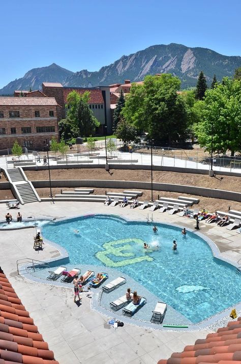 Swim in the Buff-shaped pool. | 10 Ways To Make The Most Of Your Last Month At CU-Boulder Boulder University, College Goals, Cu Boulder, Rec Center, Colorado Boulder, University Of Colorado Boulder, Rectangular Pool, Chase Elliott, College Aesthetic