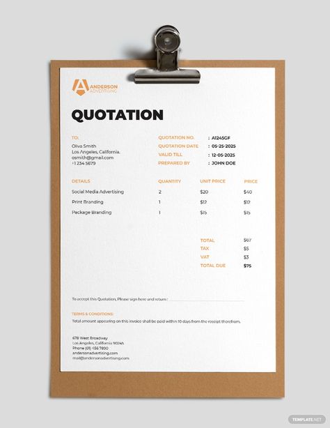 Advertising agency Quotation Template Quotation Design, Quotation Template, Agency Business Cards, Quotation Format, Order Template, Sales Quotes, Service Quotes, Invoice Design, Id Card Template