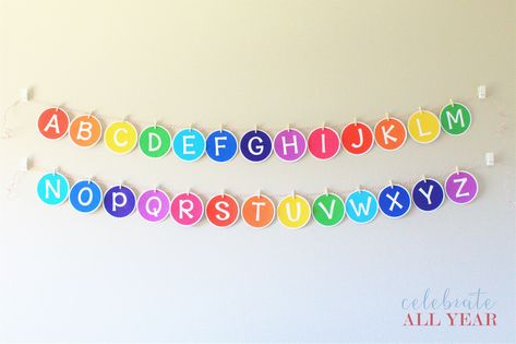 Setting up a temporary at-home school?  Brighten it up with this cheerful alphabet banner! https://etsy.me/2Qmm09r #alphabetbanner #schoolathome #abcbanner #classroomdecor #classroomposters #celebrateallyear Alphabets Decoration Classroom, Abc Classroom Decoration, Alphabet Wall Decor Classroom, Alphabet Board Ideas Classroom, Alphabet Classroom Decoration, Classroom Alphabet, Alphabet Banner, Infant Classroom, Preschool Rooms