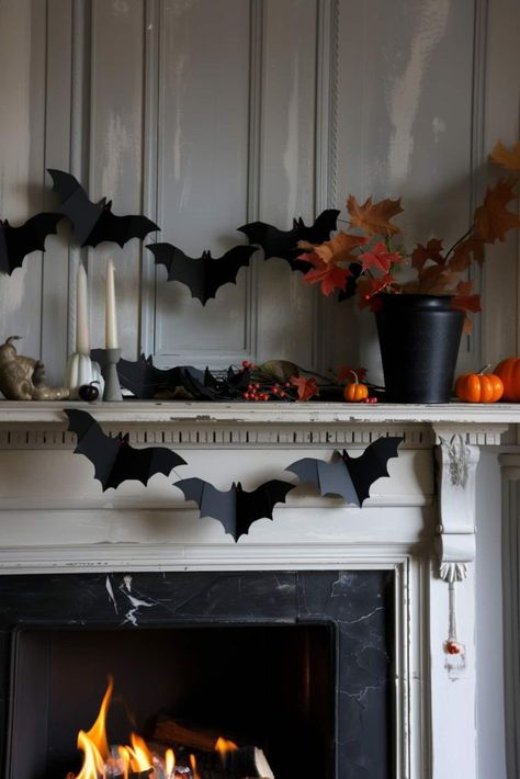 Halloween Mantel Decor, Black Candlesticks, Haunted Graveyard, Mantel Decor Ideas, Black Cat Silhouette, Halloween Mantel, Spooky Style, Antique Candles, Black Pumpkin